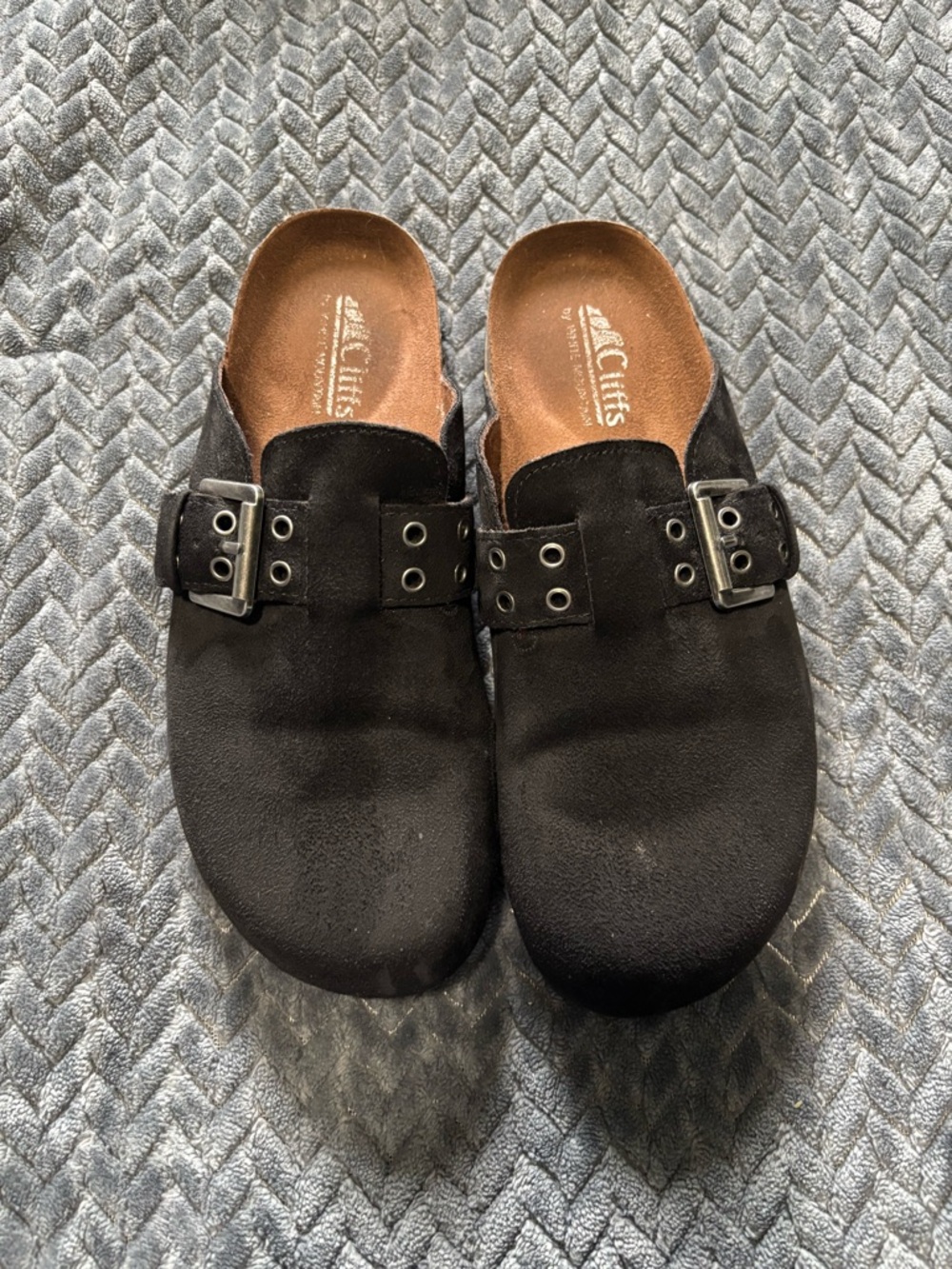 Cliffs by WHITE MOUNTAIN Black Suede Buckle Slip-On Clogs